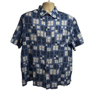 Nat Nast Mens Blue Silk Button Up Camp Shirt XL Pocket Coconut Buttons